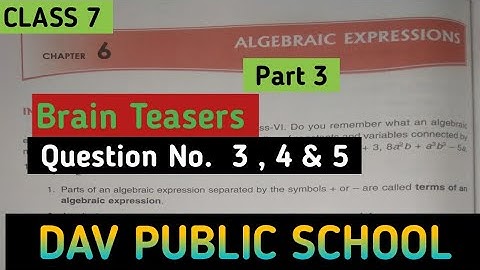 Dav Class 7 Maths Chapter 6 Brain Teasers || Algebraic Expressions || @madhubanclasses#davmaths