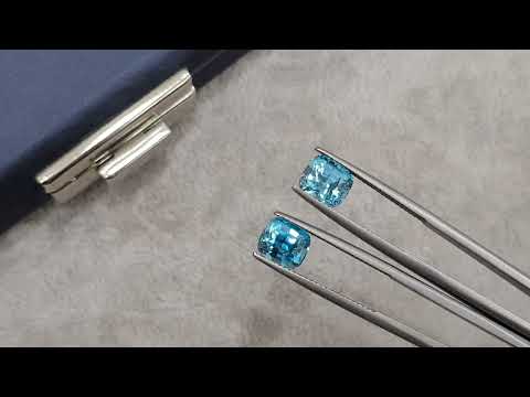 Pair of 6.67 carat cushion cut blue zircons, Cambodia Video  № 1