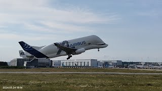 Exclusive! Winking Airbus Beluga XL 6 taking off at Airbus Hamburg Factory ! Read description.