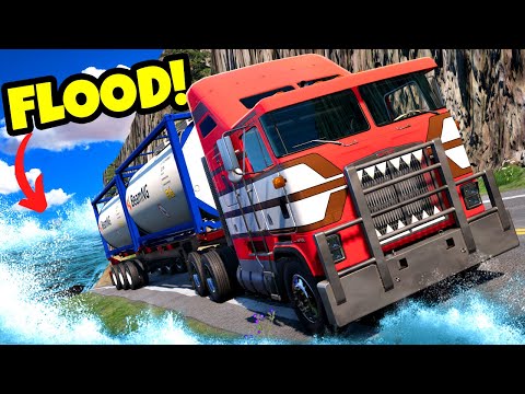 FLOOD ESCAPE Up a Mountain with the NEW T-Series Remake in BeamNG Drive Mods!