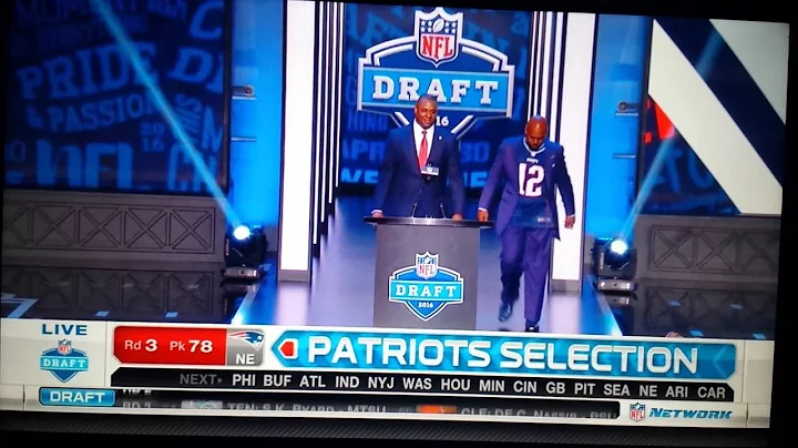 Kevin Faulk announces the 78th pick of 2016 NFL Draft wearing a Brady jersey