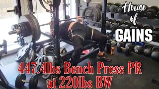 447.4lbs Bench Press PR at 220lbs bodyweight