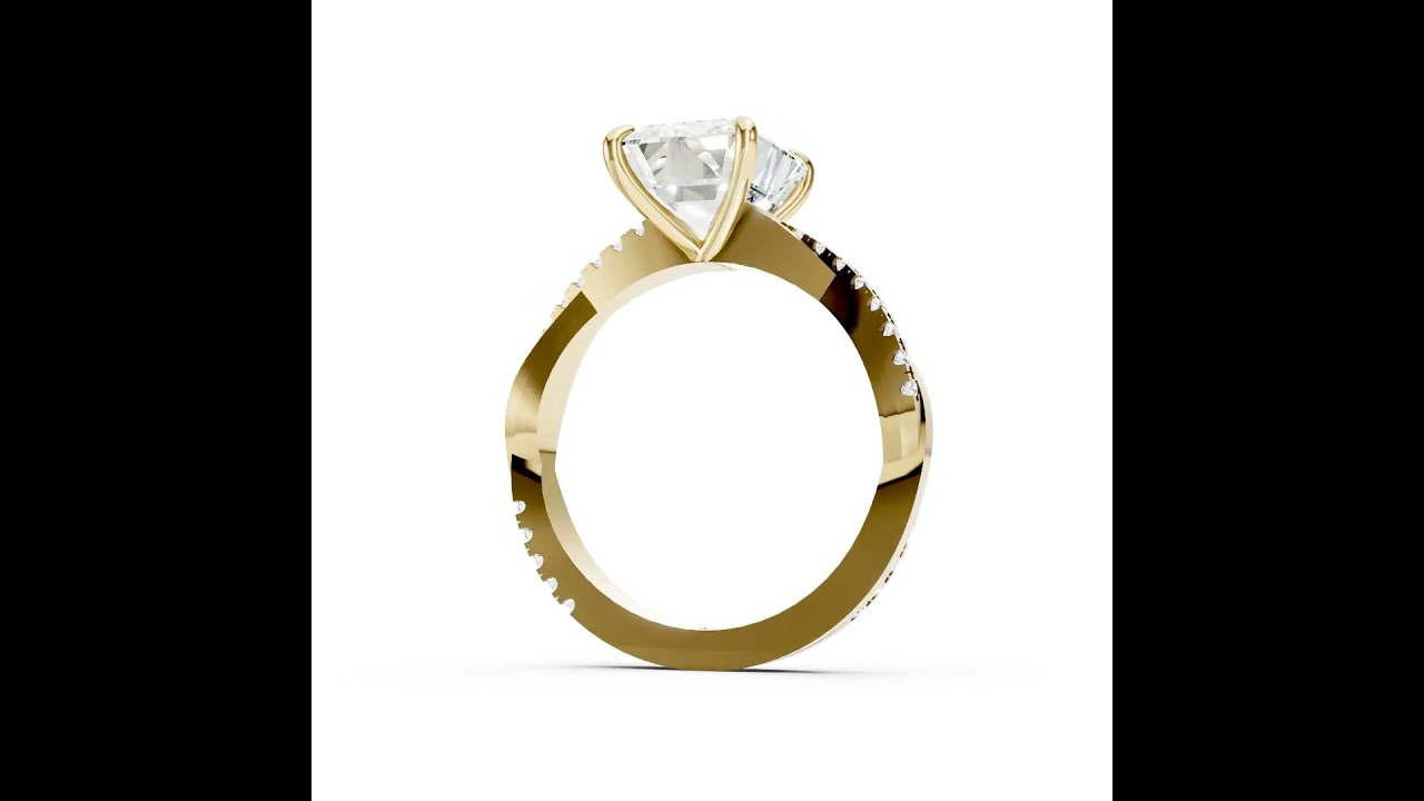 Emerald Cut Diamond Twisted Anniversary Ring With Pave Band