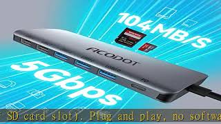 USB C Hub, Acodot 9 in 1 USB C to 4K@60HZ HDMI Multiport Adapter, 3 USB 3.0 Ports, SD/TF Card Reade