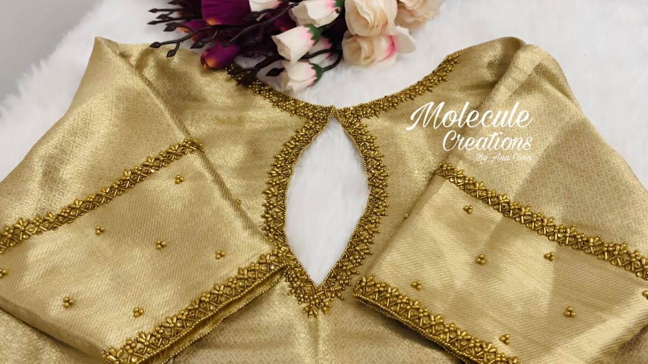 Very Easy and unique Blouse Neck Design with normal needle Aariwork blouse design| maggamwork blouse
