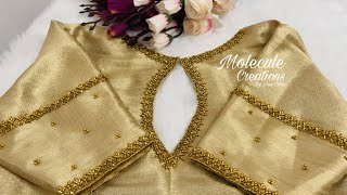 Very Easy and unique Blouse Neck Design with normal needle Aariwork blouse design| maggamwork blouse