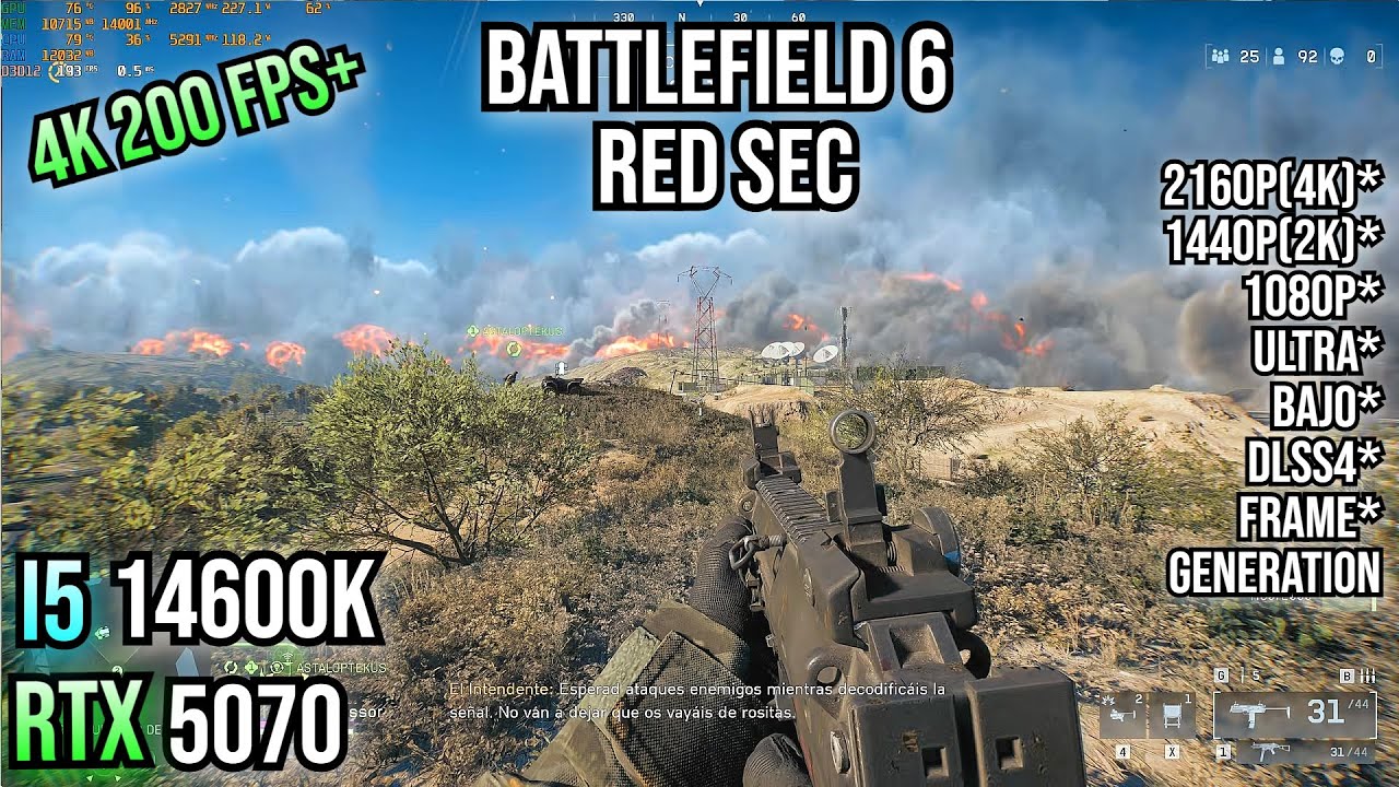 Battlefield 6 REDSEC - RTX 5070  - 4K,1440p(2K),1080p,Ultra,Bajo ,DLSS4,FG,i5 14600k, 500FPS