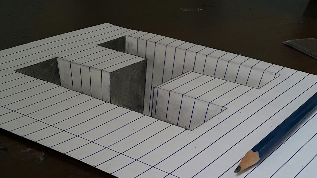 Draw letter h in a hole on line paper with 3d trick art - YouTube