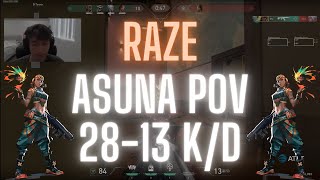 100T Asuna POV Raze on Split 28-13 K/D (VALORANT Pro POV)