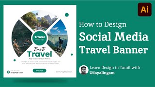 How to Create Travel Social Media Post Banner in Illustrator Graphic Design for Beginners in Tamil