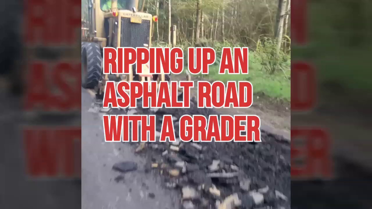 Ripping up an asphalt road with a grader - YouTube