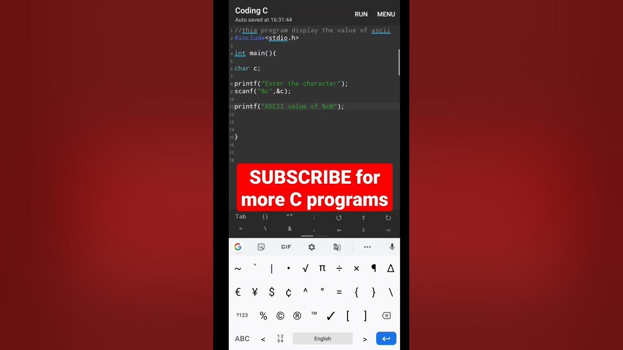 C program to Print ASCII values of character - YouTube