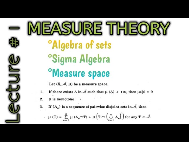 Algebra of sets|Sigma Algebra|What is measure|Measure space