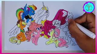 Coloring Pages MY LITTLE PONY Mane 6/ How to color My Little Pony/ Easy Drawing Tutorial Art/MLP🦄art