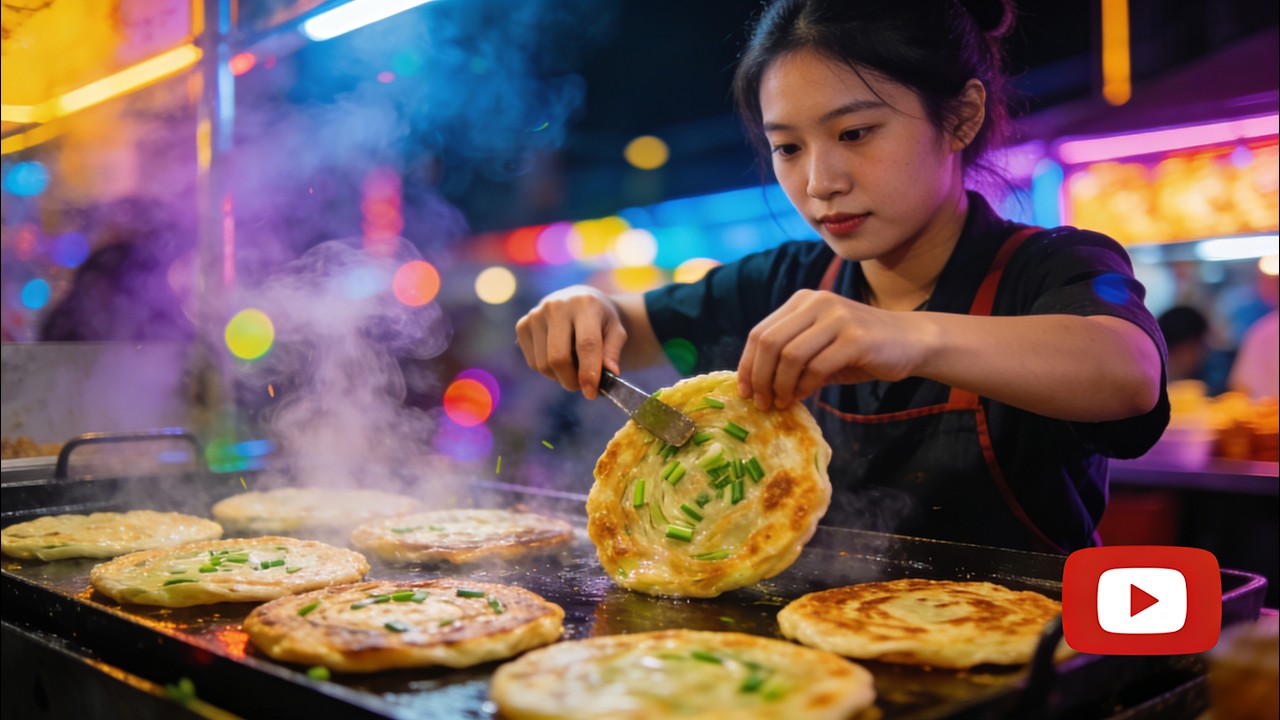 So Crispy & Flaky! 🤤 Authentic 【Chinese Scallion Pancake】 with Amazing Layers 🔥 #streetfood #crispy