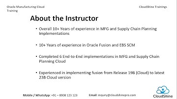 CloudShine - Oracle Manufacturing Cloud Training Demo Session Day 1
