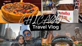 Chicago Trip on a budget | day 1 | Deep dish pizza | River walk | Nutella Cafe | Telugu travel vlog