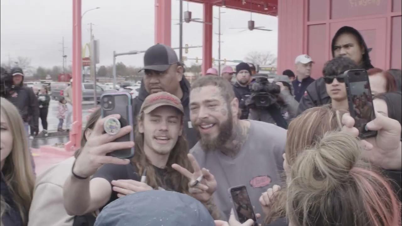 Post Malone unveils oneofakind hot pink Raising Cane's store in Midvale, Utah YouTube