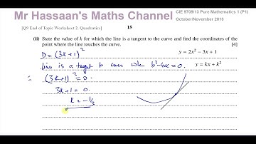 [9] CAIE, 9709/13/O/N/18, Pure Maths, Paper 13, Q9, Quadratics, Tangents, Discriminants