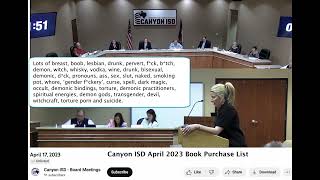 Canyon ISD 4/2023 Speaker 1 Board Meeting Testimony Over Book Purchase List