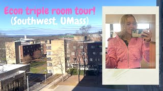 UMass Amherst Econ Triple room tour in Southwest! (dorm, laundry, trash, study room, etc.)