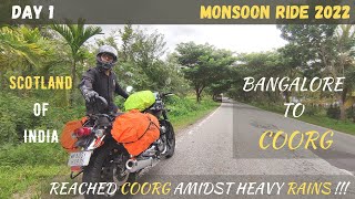 Bangalore To Coorg By Road | COORG Trip 2022 | Coorg Monsoon Ride | Day1 | Honda CB350