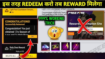 Light Fest: Countdown Stream Redeem Code | New Redeem Trick 999% Working | free fire India official