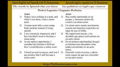 Spanish English Cognates Cognados español ingles Lesson 1