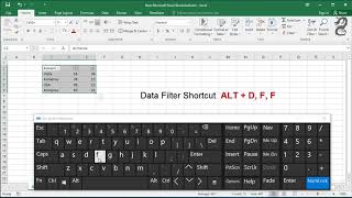 Keyboard Shortcut to Data Filter in Excel