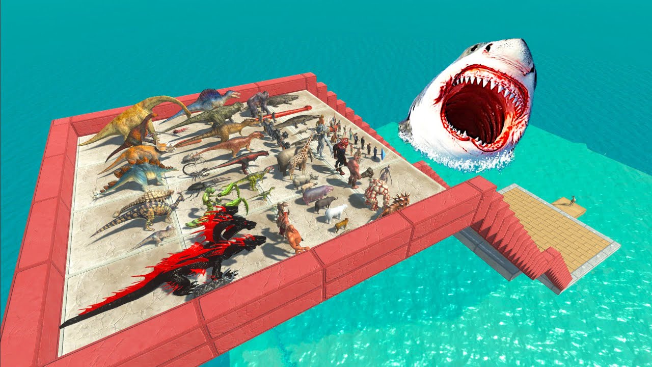 Don't Fall Down Mosasaurus & Megalodon Hungry Animal Revolt Battle