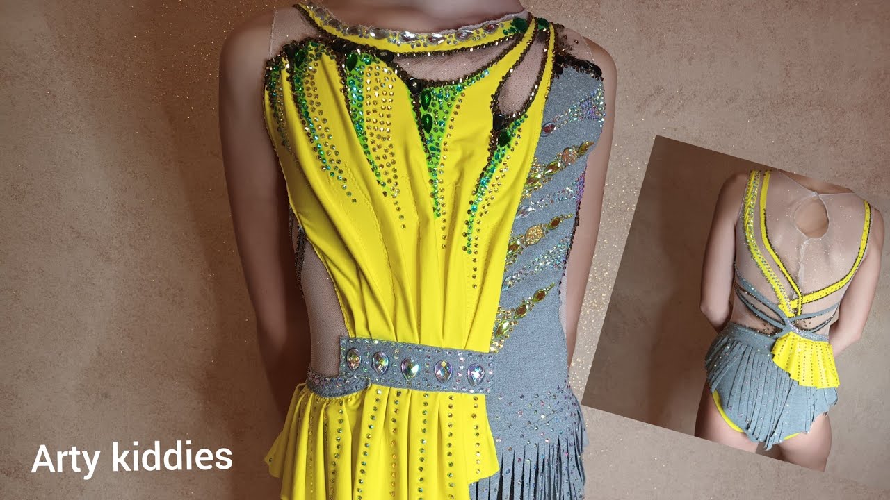 Rhythmic Gymnastics Leotard Making And Try On Grey Yellow rhythmic-gymnastics-leotard-making-and-try-on-grey-yellow