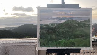 大迫力　夕暮れの海岸と町並みの絵画 大迫力夕暮れの海岸と町並みの絵画