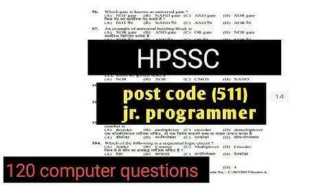120 computer questions for joa||post code (511) programmer ||hpssc previous year computer questions