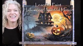 HALLOWEEN HAUNTED HOUSE -Learn How to Draw and Paint with Acrylics a Spooky Landscape- Easy Painting