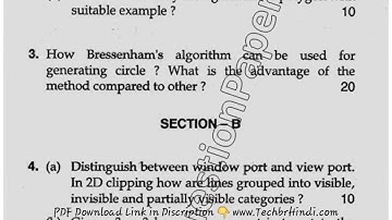 BTech BE CSE 5th Sem Computer Graphics Question Paper
