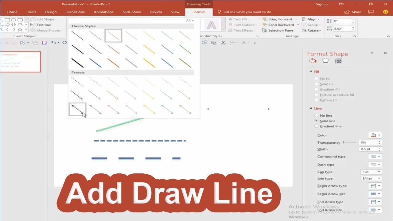 wps presentation draw line