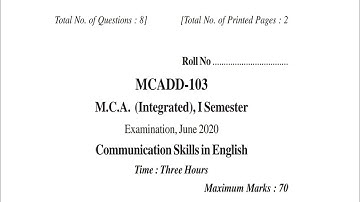 MCA | COMMUNICATION SKILL IN ENGLISH |  RGPV | QUESTION PAPER | 2020 | 1ST SEMESTER