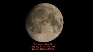 Moon Phase - July 30, 2023 11:33 PM CST (5th Moon Day 12)
