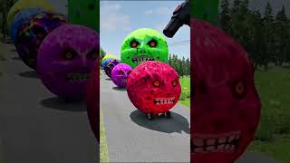 Cars &amp; School Bus vs Giant Pit BollardsCrash #4 - BeamNG.Drive #shorts #viral