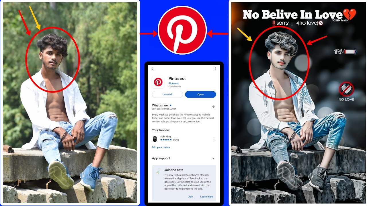 Pinterest Edit Image (Pinterest) se photo editing kaise kare 😲 One click CB background ...