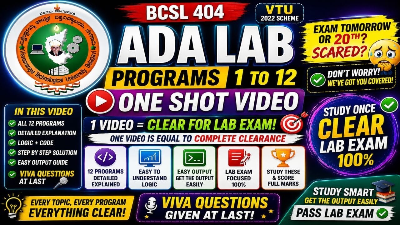 ADA Lab Algorithms: Complete One-Shot Revision for VTU BCSL404 Exam
