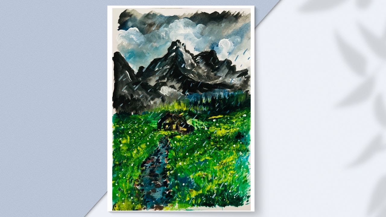 How to Paint a Rainy Day Landscape Drawing | Easy Atmospheric Acrylic Tutorial  