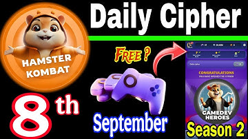 Hamster Kombat GameDev Heroes 🎮| 8 September Daily Cipher 🧩 Season 2