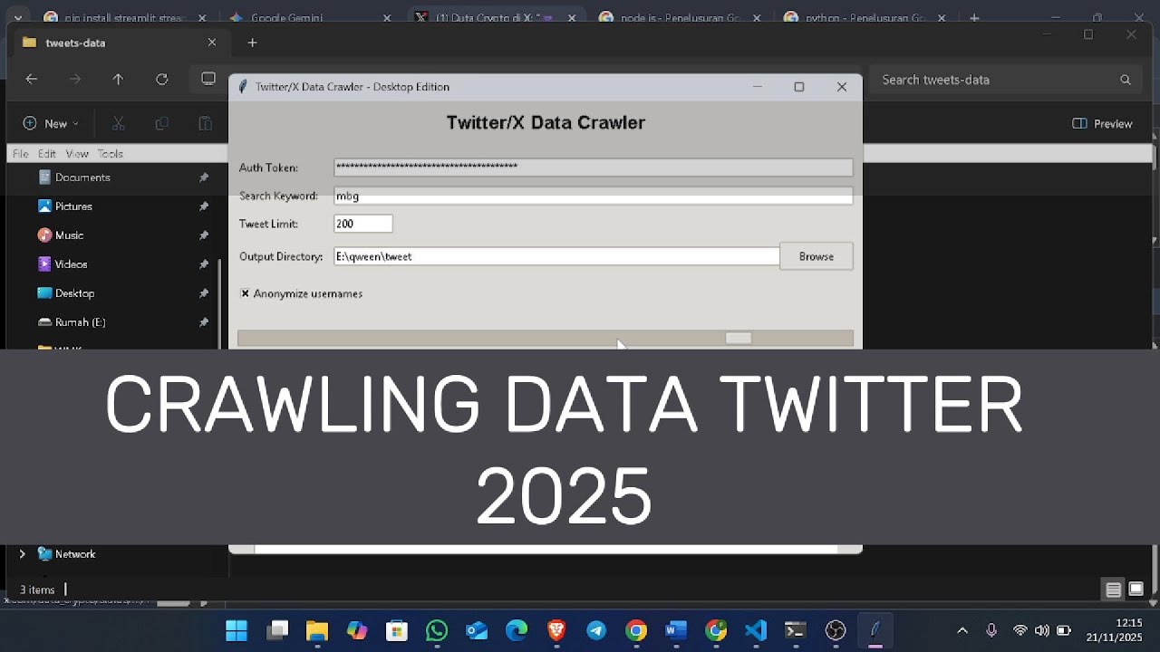 Cara Mudah Crawl Data Twitter/X Tanpa Coding - Aplikasi Desktop Python & Tkinter Full Tutorial 2025