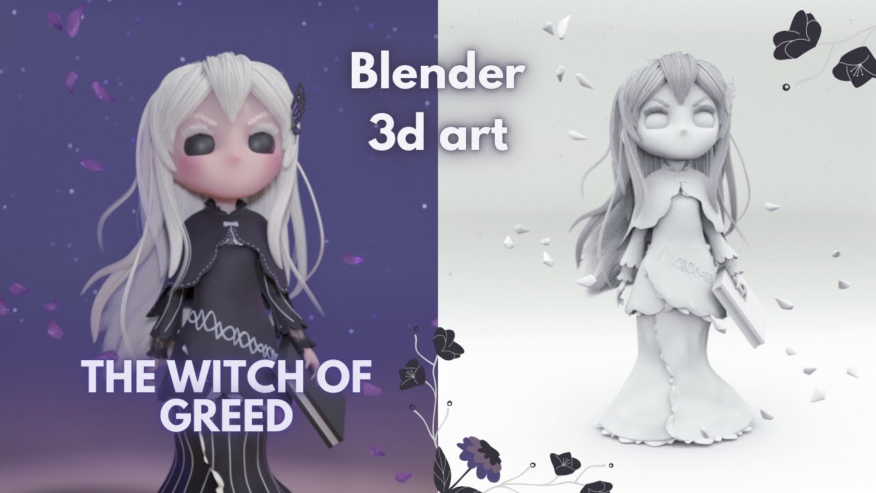 3d modeling Echidna from Re:Zero in Blender (chibi style)