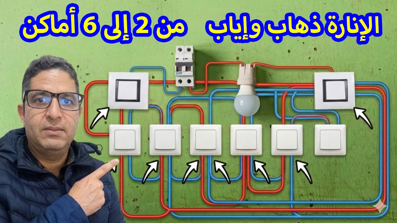 تعلم توصيل الإنارة ذهاب وإياب والتحكم فيها من 2 إلى 6 أماكن | شرح كامل وبسيط