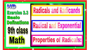 9th Class Chapter 2 Exercise 2.3 Basic Defination | Radical and Radicands | Radical and Exponential