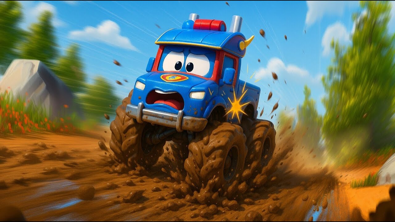 Super Monster Truck is gevangen! | Held vast in de modder | Voertuig Tekenfilm voor Kinderen
