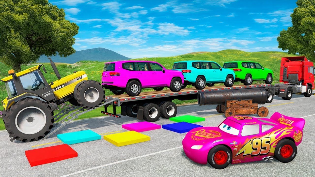 Flatbed Truck McQueen | Transportation with Truck - Pothole vs Car #7 | BeamNG.Drive Gameplay