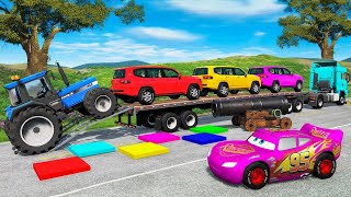 Flatbed Truck McQueen | Transportation with Truck - Pothole vs Car #7 | BeamNG.Drive Gameplay